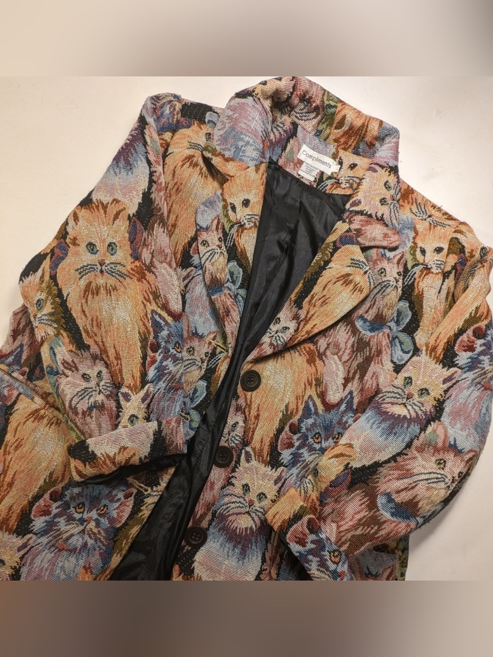 Vintage Multicolor Cat Tapestry Blazer & Matching Tote Bag Set - Picture 16 of 16
